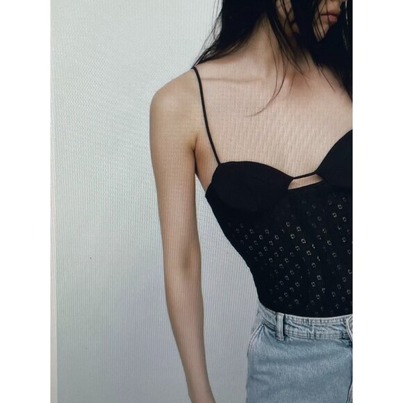 Zara Black Lace Body Suit With Adjustable Straps & Snap Closure - Picture 3 of 16